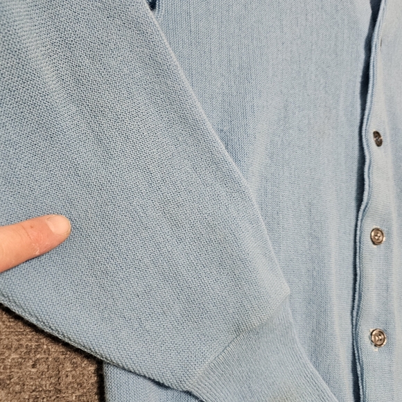 VTG IZOD Lacoste Men’s Medium Blue Cardigan Sweater Grandpa Preppy Acrylic RARE - Picture 10 of 16